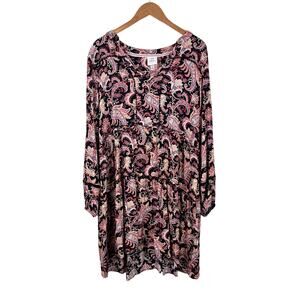 Knox Rose Womens Black Floral Paisley Dress Size Large Tiered V-neck Bohemian